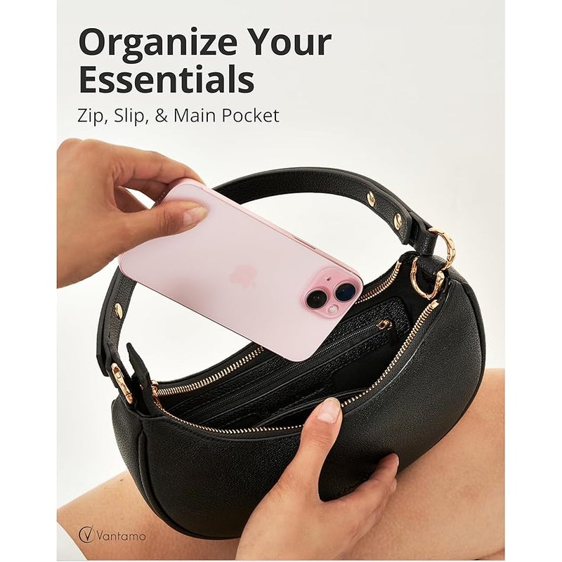 Vantamo Half Moon Bag for Women - Faux Leather Crescent Bag with Anti Theft RFID Protection & Adjustable Shoulder Strap. - Image 4