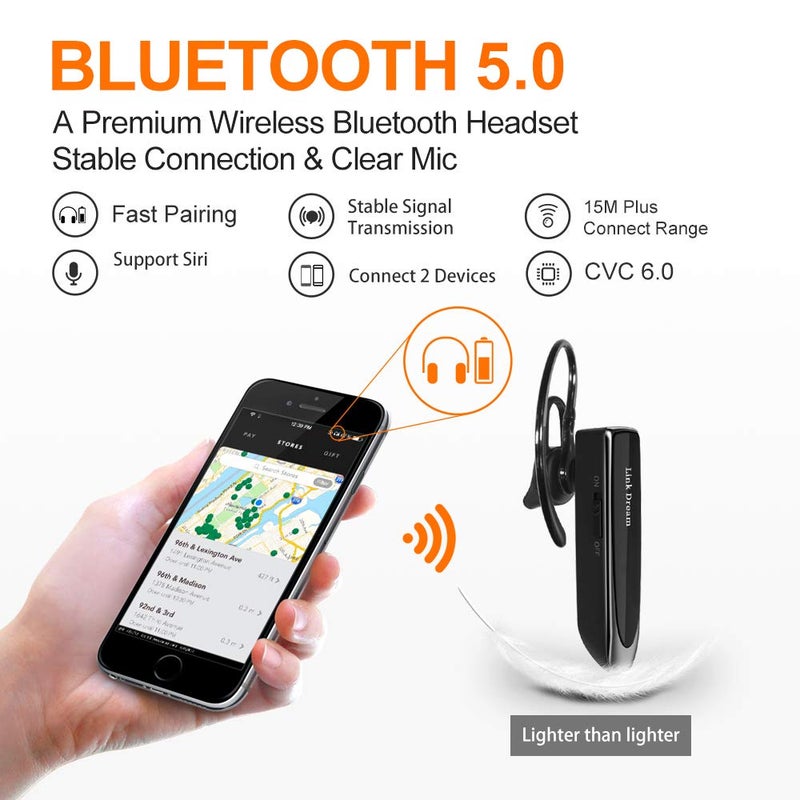 Link Dream Bluetooth Earpiece for Cell Phones Wireless V5.0 Hands Free Headset Noise Canceling Mic 24Hrs Talking 1440Hrs Standby Compatible with Mobile Phone Tablet Laptop for Work from Home Driver - Image 4