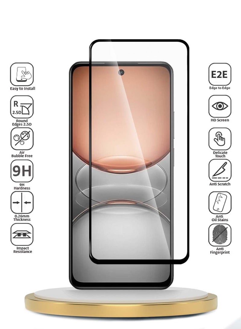 دبليو تيك Realme C75 4G 2024 Premium E2E Series Full Glue بغطاء كامل واقي شاشة من الزجاج المقسى (MSGECN) - شفاف / أسود - Image 2