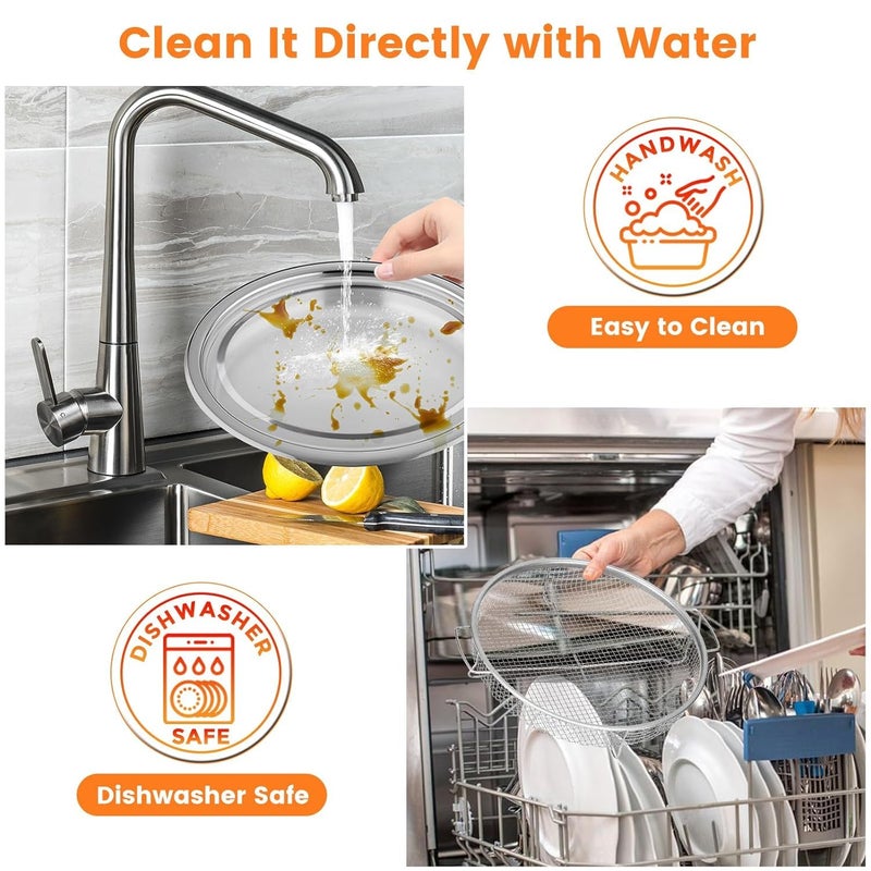 SHREESAMP SHREESAMP Air Fry Basket Tray with Round Reusable Air Fryer Stainless Steel Liner Plate Oven Crisper for Cooking Chips French Frye Bowl Basket Tray Food Grade Frying Plate with Handles  - Image 5