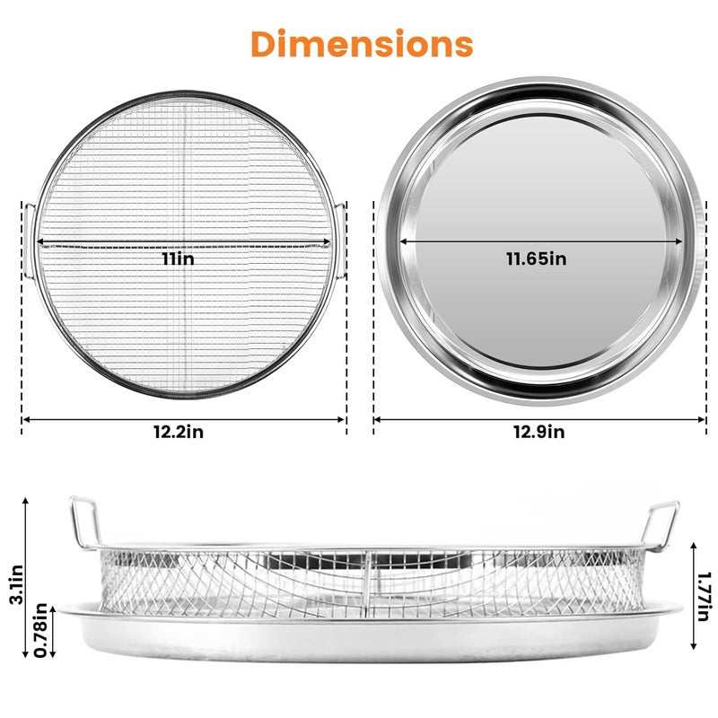 SHREESAMP SHREESAMP Air Fry Basket Tray with Round Reusable Air Fryer Stainless Steel Liner Plate Oven Crisper for Cooking Chips French Frye Bowl Basket Tray Food Grade Frying Plate with Handles  - Image 3