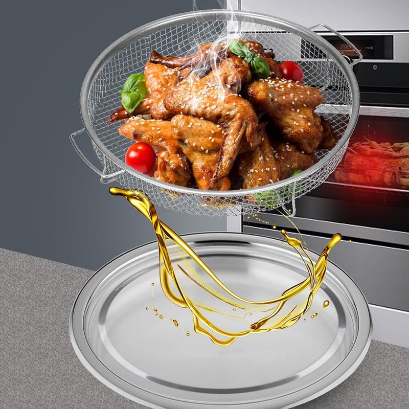 SHREESAMP SHREESAMP Air Fry Basket Tray with Round Reusable Air Fryer Stainless Steel Liner Plate Oven Crisper for Cooking Chips French Frye Bowl Basket Tray Food Grade Frying Plate with Handles  - Image 4