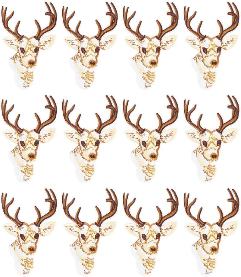 Jeanoko Deer Head Embroidered Iron on Patch with Strong Stickiness for DIY Clothing Decoration 12Pcs for Backpacks, Jackets, Bags, Hats - Image 1