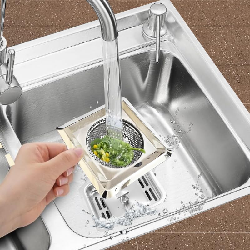 SINGH INDUSTRIES® Stainless Steel Sink Strainer Square Shape, Kitchen Drain Basin Basket Filter Stopper Jali/Drainer - Image 4