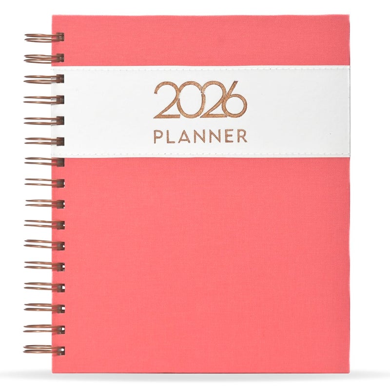 COMMA Wire-O Planner 2026 Gift Set | A5 Size New Year Diary, DIY Pen Stand, Pen and Sticky Notes | Budget & Mood Tracker, Birthdays, Shopping & Reading Lists and Travel Planner | Fabric Cover Material - Pink - Image 3