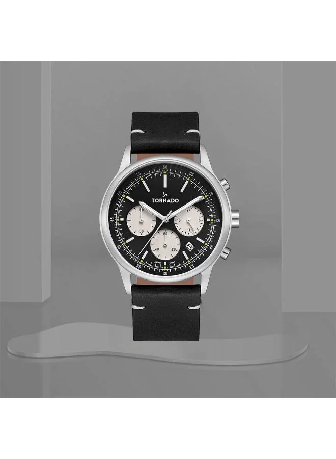 تورنيدو Men's Leather Multi Function Watch T24108-SLBB - 42.4 mm