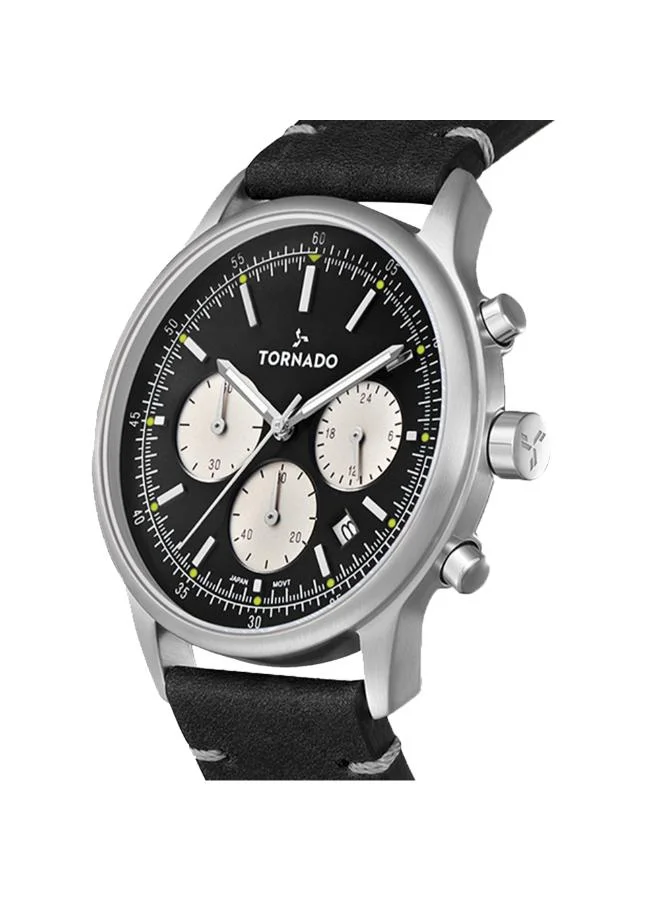 تورنيدو Men's Leather Multi Function Watch T24108-SLBB - 42.4 mm