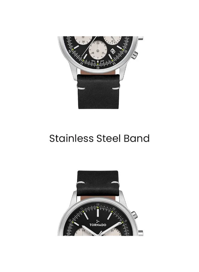 تورنيدو Men's Leather Multi Function Watch T24108-SLBB - 42.4 mm