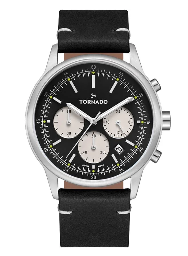 TORNADO Men's Leather Multi Function Watch T24108-SLBB - 42.4 mm