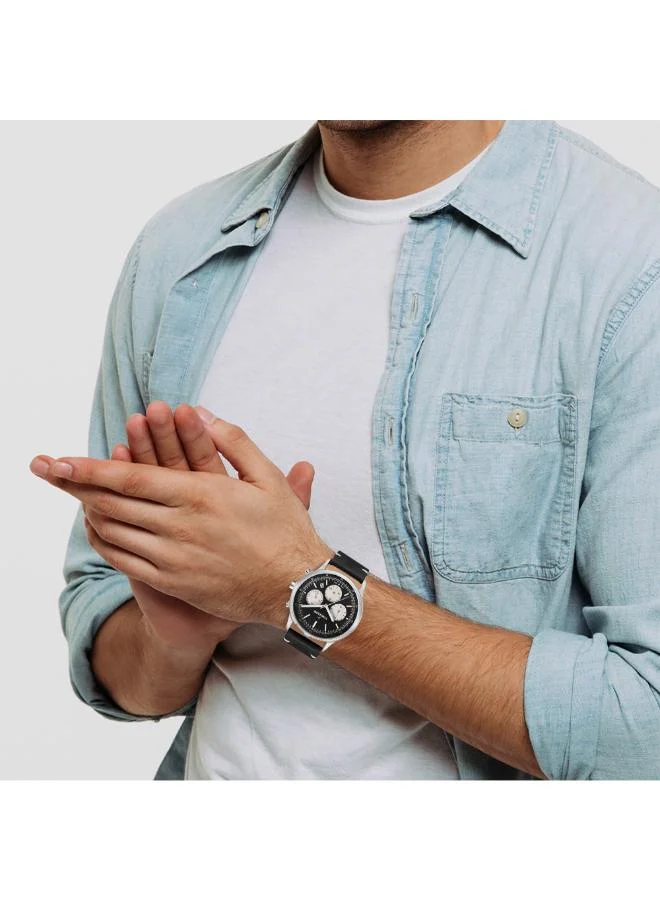تورنيدو Men's Leather Multi Function Watch T24108-SLBB - 42.4 mm
