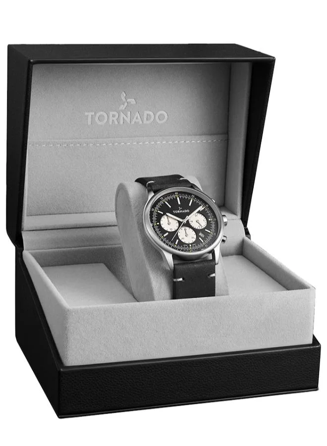 تورنيدو Men's Leather Multi Function Watch T24108-SLBB - 42.4 mm