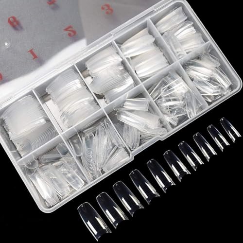 krofaue 500PCS Clear False Nails Tips - Half Cover Lady French Style Acrylic Artificial Tip Manicure with Box of 10 Sizes for Nail Tips Art Salons and Home DIY - Image 1