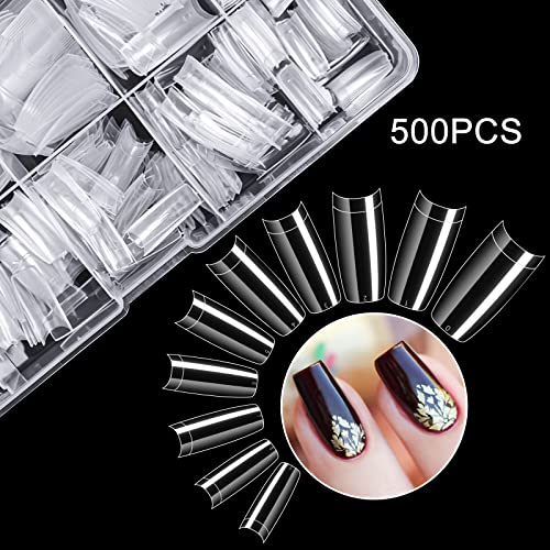 krofaue 500PCS Clear False Nails Tips - Half Cover Lady French Style Acrylic Artificial Tip Manicure with Box of 10 Sizes for Nail Tips Art Salons and Home DIY - Image 5