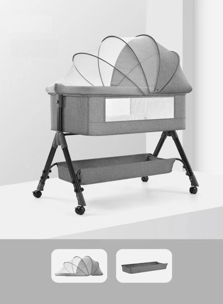 3 in 1 Baby Folding Crib Portable Cosleeping Bed With Adjustable Bedside And Sleeper 