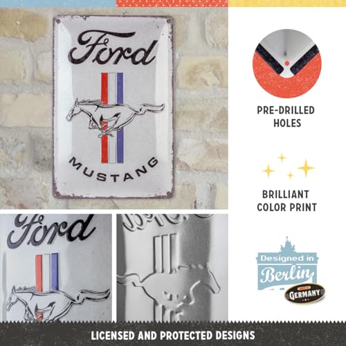 Nostalgic Art NostalgicArt Retro tin sign 79 x 118 Ford Mustang Horse Stripes Logo Gift idea for Ford fans Official License Product OLP made of metal vintage design - Image 3