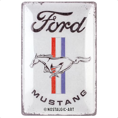 Nostalgic Art NostalgicArt Retro tin sign 79 x 118 Ford Mustang Horse Stripes Logo Gift idea for Ford fans Official License Product OLP made of metal vintage design - Image 1