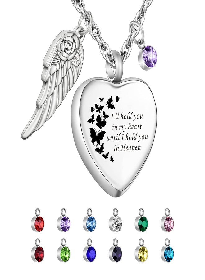 XIUDA Heart Cremation Jewelry for Ashes Urn Necklace with Birthstones Ash Necklace Memorial Cremation Necklaces for Women-I'll Hold You in My Heart Until I Hold You in Heaven, Stainless Steel, - Image 1