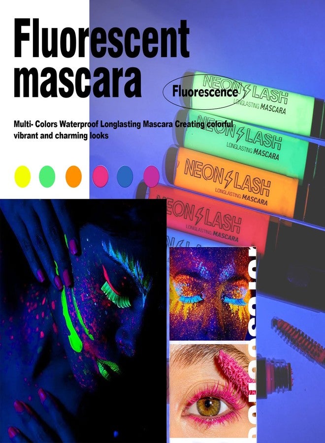 Mrettick 6 Colors Matte Liquid Mascara Set Colorful UV Neon Mascara Pencil Pigmented Waterproof Smudgeproof Long Lasting Eye Liner Xmas Christmas Festival Makeup Gift Kit for Women - Image 4