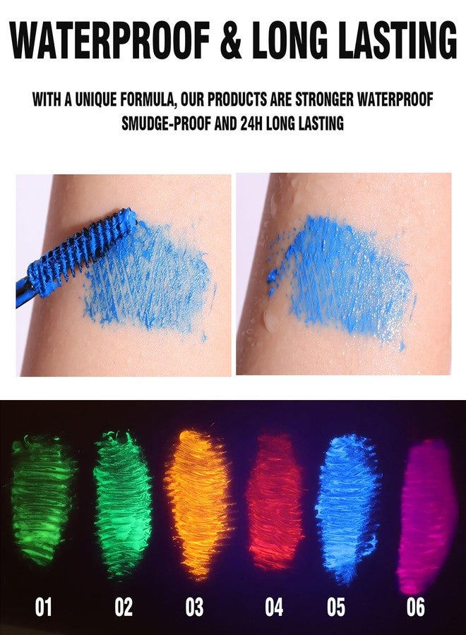Mrettick 6 Colors Matte Liquid Mascara Set Colorful UV Neon Mascara Pencil Pigmented Waterproof Smudgeproof Long Lasting Eye Liner Xmas Christmas Festival Makeup Gift Kit for Women - Image 5