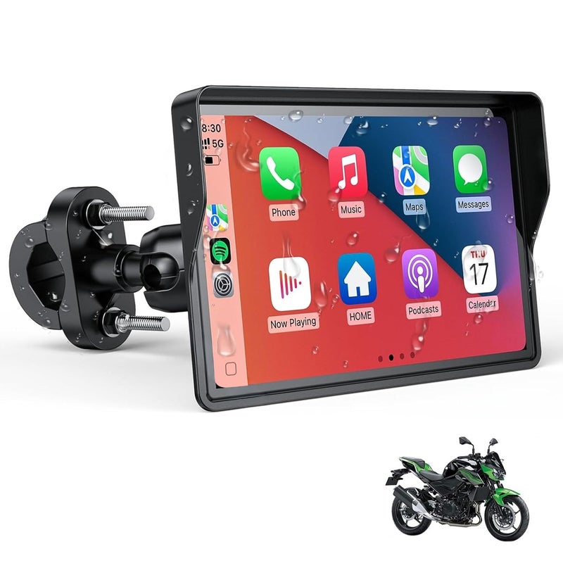 WonVon 7 Inch Wireless Motorcycle Carplay GPS Navigation System with Apple Carplay and Android Auto Portable Screen with Dual Bluetooth, Navigation, Siri, Google Assistant with Magnetic Mount - Image 1
