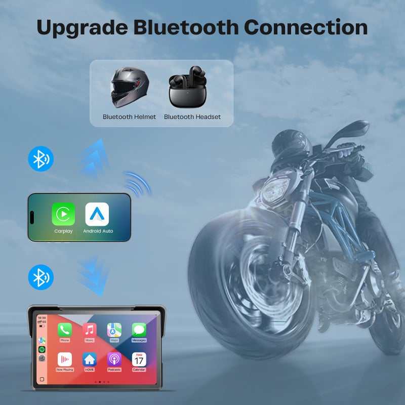 WonVon 7 Inch Wireless Motorcycle Carplay GPS Navigation System with Apple Carplay and Android Auto Portable Screen with Dual Bluetooth, Navigation, Siri, Google Assistant with Magnetic Mount - Image 3