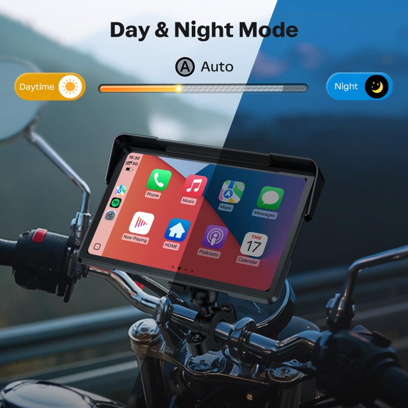 WonVon 7 Inch Wireless Motorcycle Carplay GPS Navigation System with Apple Carplay and Android Auto Portable Screen with Dual Bluetooth, Navigation, Siri, Google Assistant with Magnetic Mount - Image 5