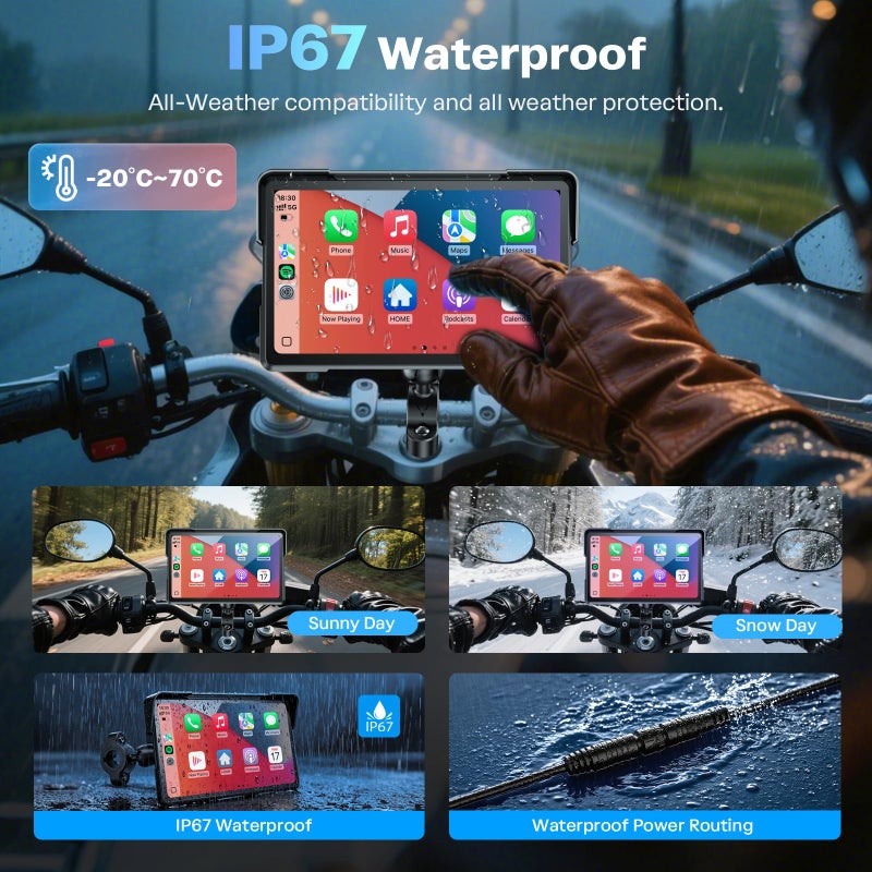 WonVon 7 Inch Wireless Motorcycle Carplay GPS Navigation System with Apple Carplay and Android Auto Portable Screen with Dual Bluetooth, Navigation, Siri, Google Assistant with Magnetic Mount - Image 4