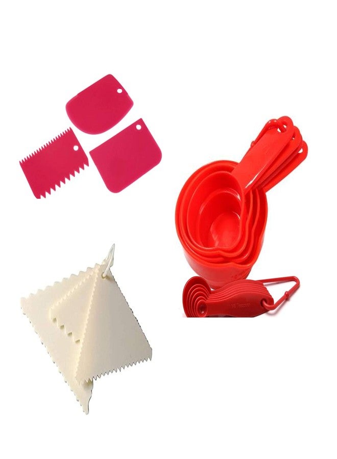 Ochtend Bakingequipments 10 Measuring Spoon and 6 Different Scraper Cake Fondant and Decorating Tool in Sawtooth Shape. - Image 1