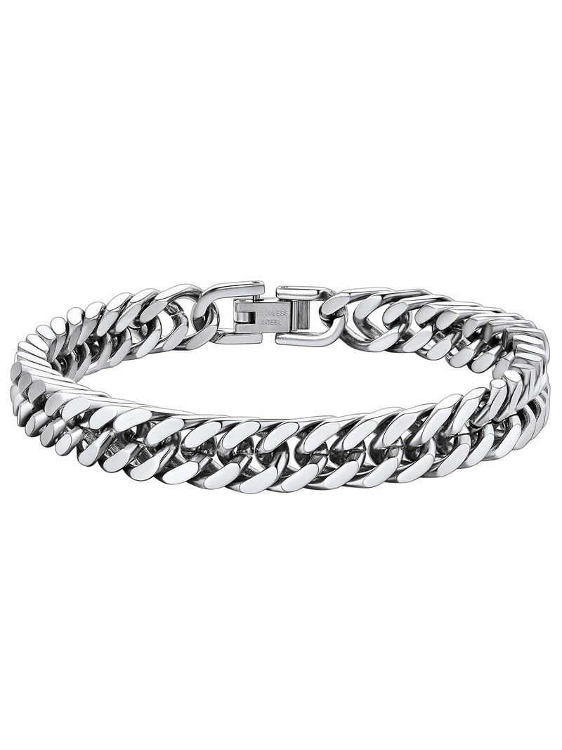 ChainsHouse Mens Cuban Bracelet Chain 316L Stainless Steel Punk Double Curb Bracelet 8mm 21cm - Image 1
