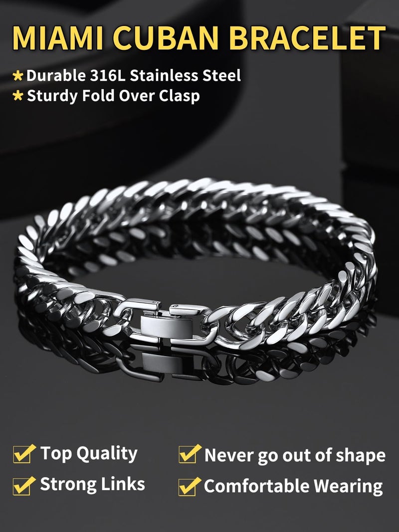 ChainsHouse Mens Cuban Bracelet Chain 316L Stainless Steel Punk Double Curb Bracelet 8mm 21cm - Image 3