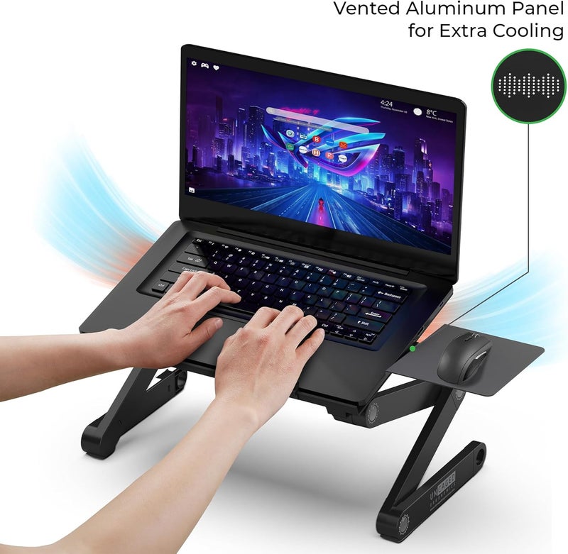 أنكيجد إيرجونوميكس Uncaged Ergonomics Workez حامل كمبيوتر محمول قابل للتعديل للمكتب، حامل كمبيوتر محمول بارتفاع قابل للتعديل، حامل ومبرد كمبيوتر من الألومنيوم قابل للطي للمكتب والسرير، XL-أبيض - Image 3