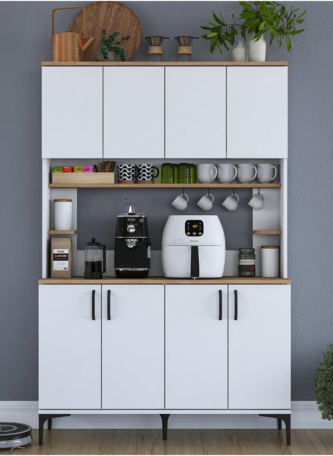 Home Canvas Home Canvas JE176 Multi-Purpose Cabinet 8 Doors Pantry Kitchen Cabinet Basket Walnut - White  - Image 4