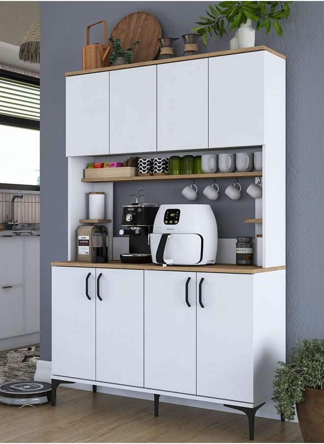 Home Canvas Home Canvas JE176 Multi-Purpose Cabinet 8 Doors Pantry Kitchen Cabinet Basket Walnut - White  - Image 1