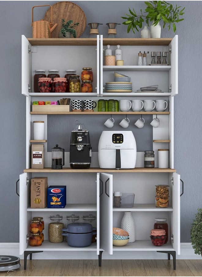 Home Canvas Home Canvas JE176 Multi-Purpose Cabinet 8 Doors Pantry Kitchen Cabinet Basket Walnut - White  - Image 3