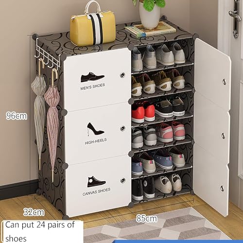 KEEKOS Shoe Rack Multipurpose 5 Shelves Shoe Rack with Zip Door Cover & Side Pockets, Multiuse Wide Shelve,Rack for Footwear, Toys, Clothes (White Black, 12-Layer) - Image 2