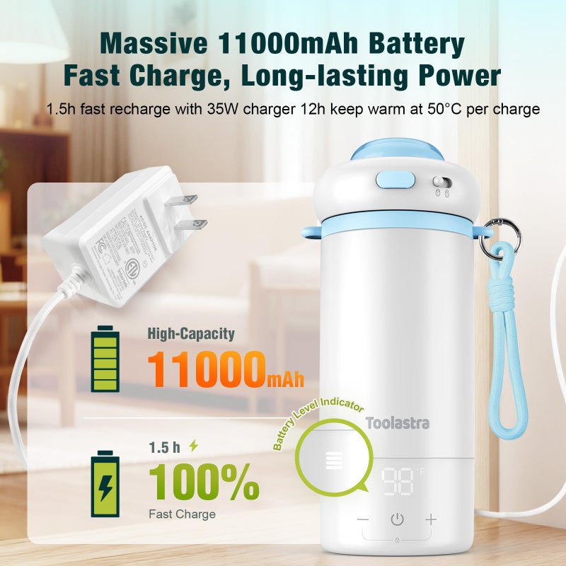 Toolastra Portable Bottle Warmer for Baby on The Go, 16.91oz 100% Faster Heating & Precise Temperature Control, Leak-Proof Design, Child Safety Lock, Ideal for Travel, Formula & Breast Milk Warmer - Image 3