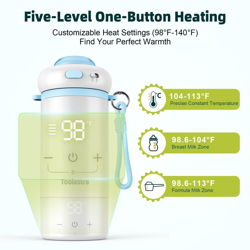 Toolastra Portable Bottle Warmer for Baby on The Go, 16.91oz 100% Faster Heating & Precise Temperature Control, Leak-Proof Design, Child Safety Lock, Ideal for Travel, Formula & Breast Milk Warmer - Image 4