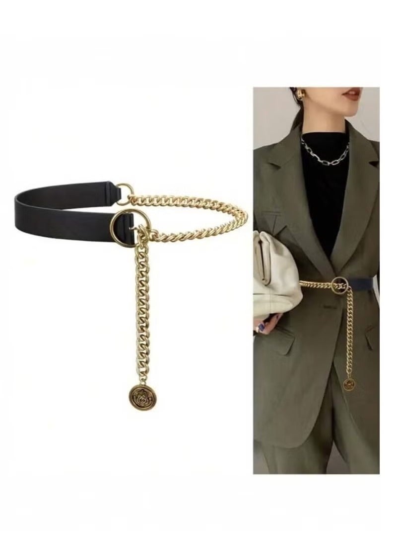 Women's Metal and PU Waist Belt with Unique Design with Fashion Personality, Versatile Waist Chain  - Image 1