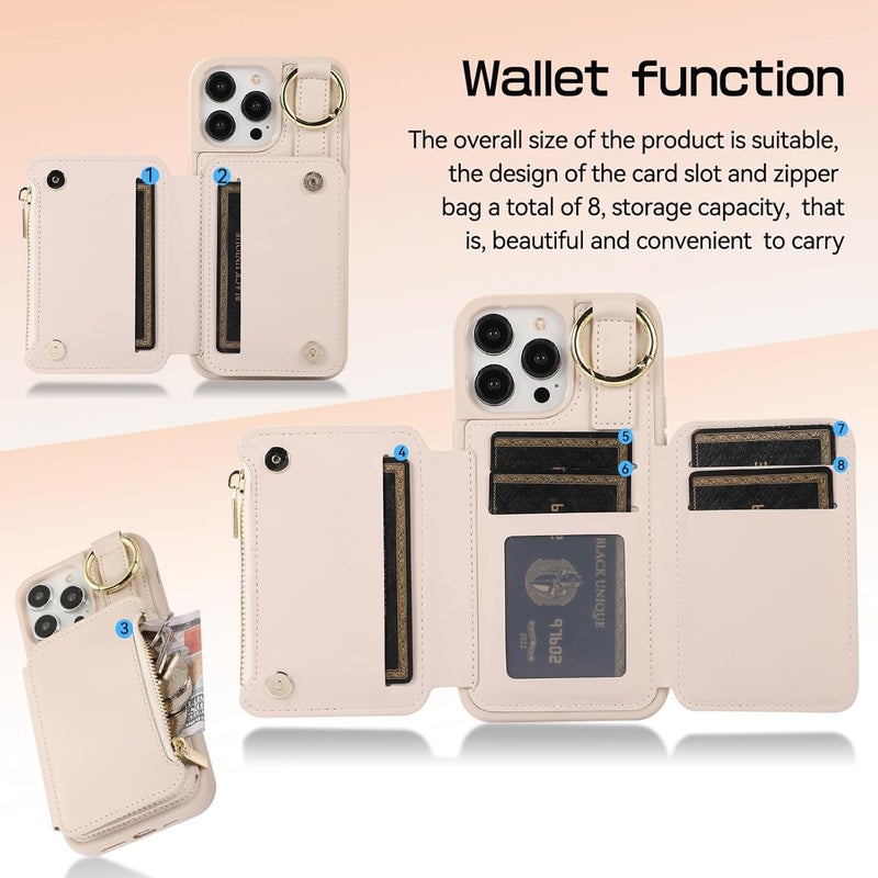 YUANSHXM-Wallet Case for iPhone 16 Pro Max/16 Pro/16 Plus/16, Premium Soft Leather Case with Diagonal Shoulder Strap Zipper Card Slot Cover (16 PROMAX,Pink2) - Image 2