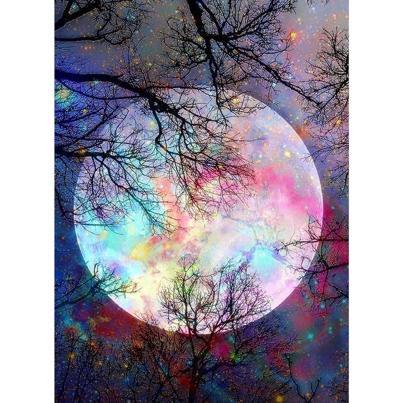IF13 5D Diamond Painting by Number Kit Bright Moon Full Drill Embroidery Cross Stitch Picture Supplies Arts Craft Wall Sticker Decor Multicolor