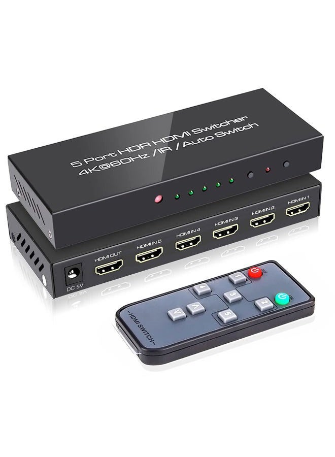 (Newest Version) 5 Port 4K HDMI Switch with Remote 5 in 1 Out 4K@60Hz HDMI 2.0 Video Switcher Selector, Dolby Vision/Atmos Auto-Switching HDCP 2.2 HDR 10 CEC 18Gbps for PS5/4Pro Xbox Apple TV
