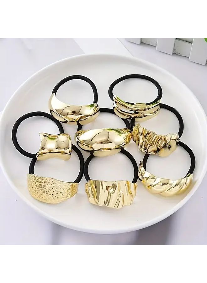 Golden and Silvery Mixed 6 Piece Pack Metal Hair Ribbon Set Geometric Style for Thick Hair High Elasticity Hair Ties - Image 2