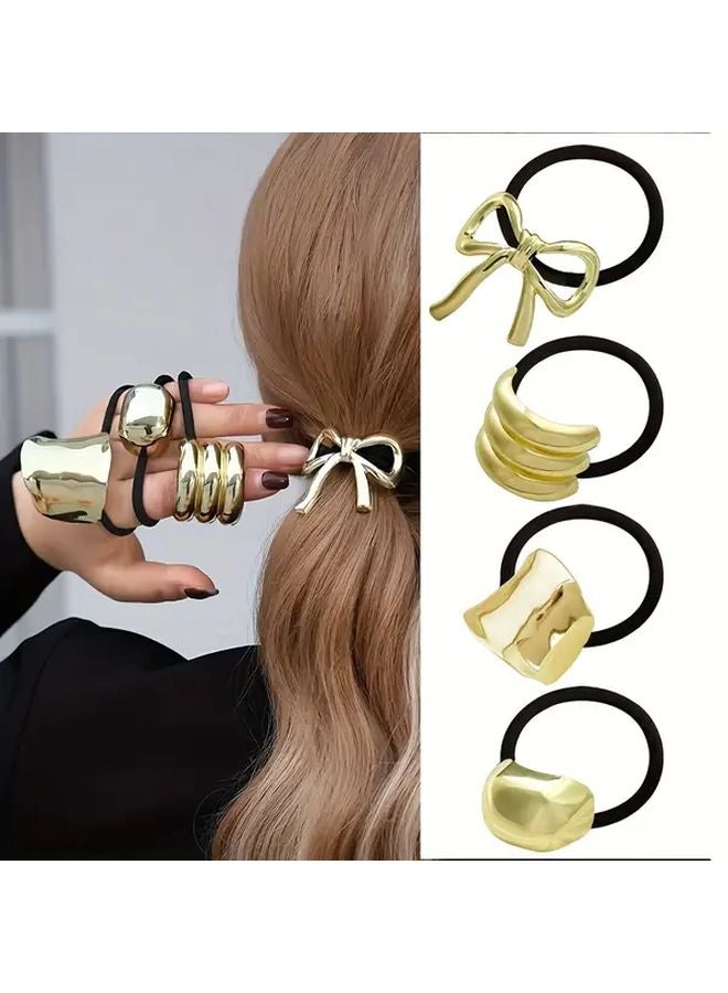 Golden and Silvery Mixed 6 Piece Pack Metal Hair Ribbon Set Geometric Style for Thick Hair High Elasticity Hair Ties - Image 4