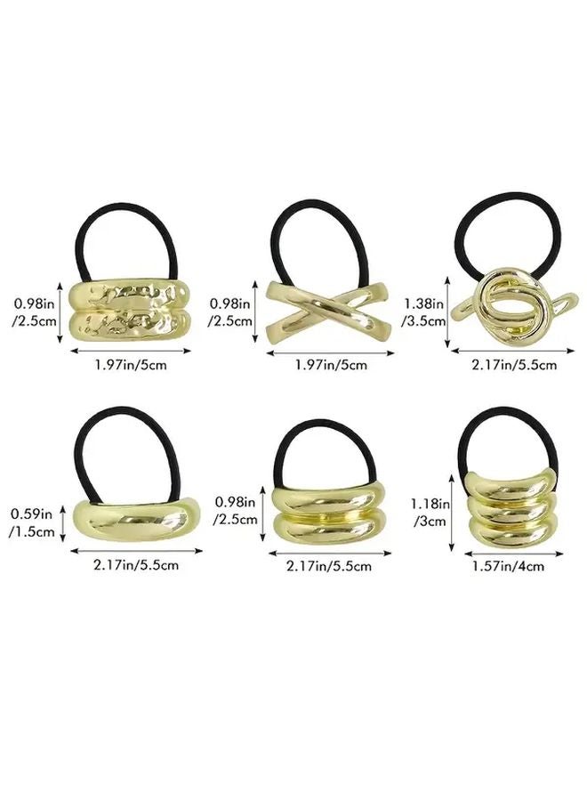 Golden and Silvery Mixed 6 Piece Pack Metal Hair Ribbon Set Geometric Style for Thick Hair High Elasticity Hair Ties - Image 5