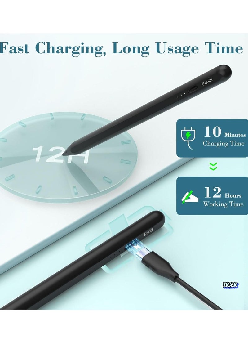 TIGER iPad Pencil, Fast Charging Stylus Pen with Palm Rejection – 10-Minute Quick Charge, Compatible with iPad Air 3/4/5, iPad Mini 5/6, iPad 6/7/8/9/10, iPad Pro 11" & 12.9" – Black  - Image 2
