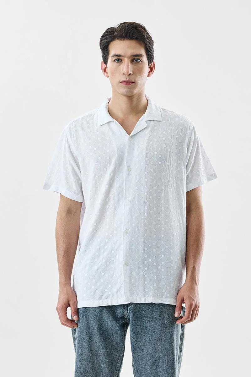 سنيتش White Textured Half Sleeve Boxy Shirt