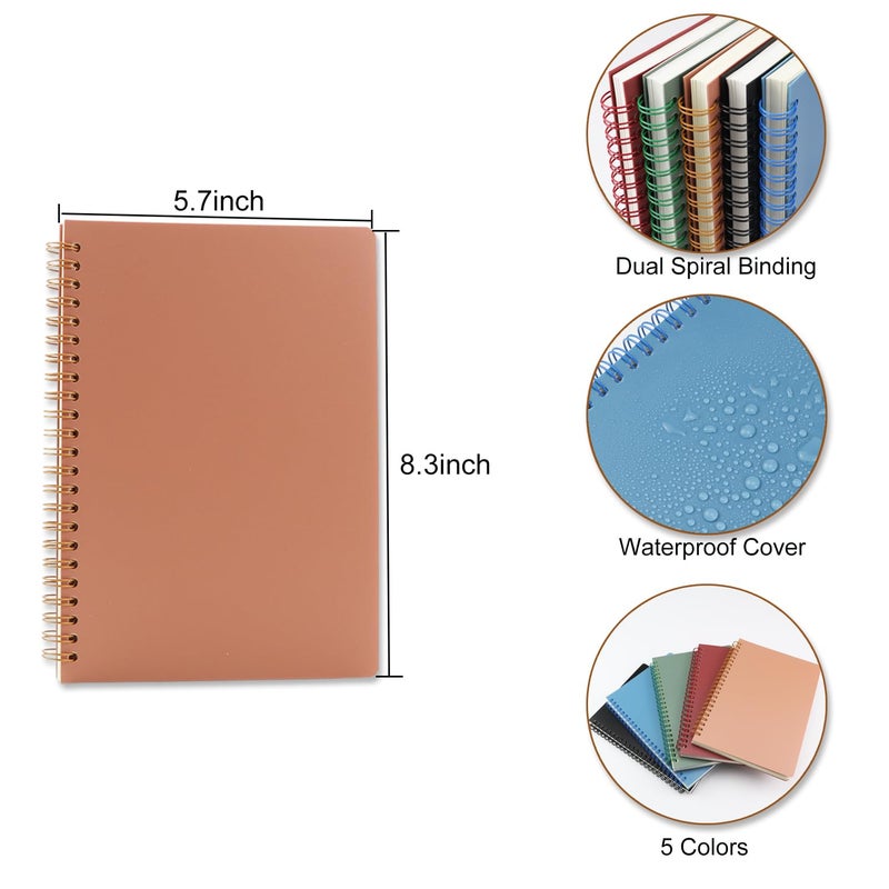 Aacehlh 5 Pack Spiral Notebooks 8.3" x 5.7", 80 Sheets College Ruled Notebook with Plastic Waterproof Cover, A5 Lined Journal for Office, School,Home - Image 2