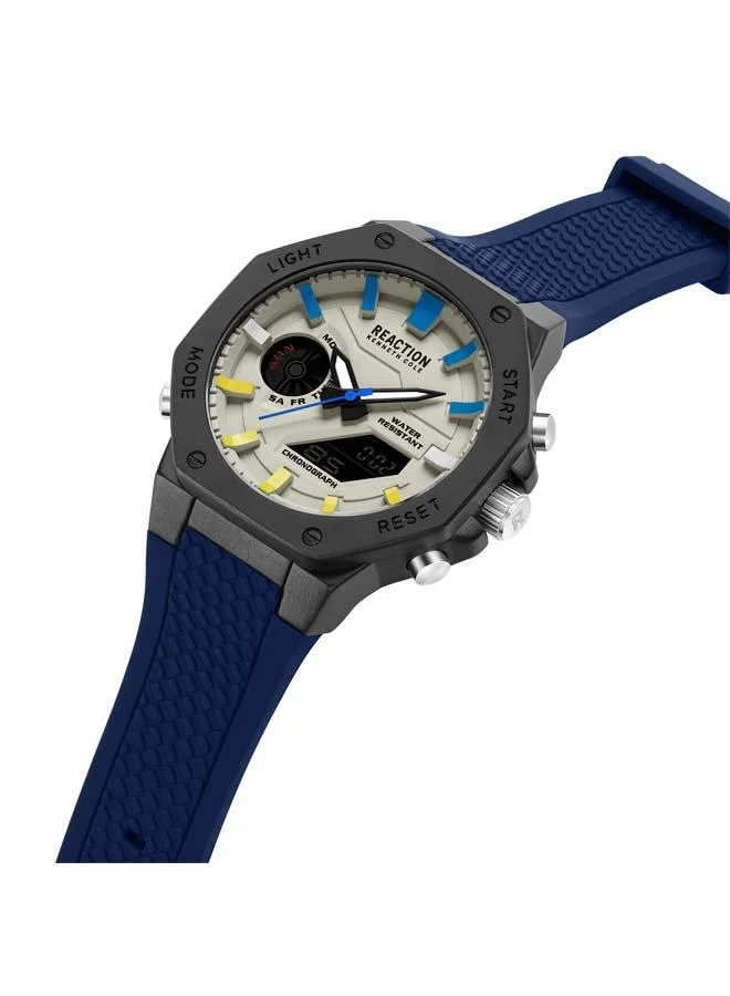 Kenneth Cole Reaction Grey Dial Blue Silicone Strap Analog-digital Watch for Men, 46mm