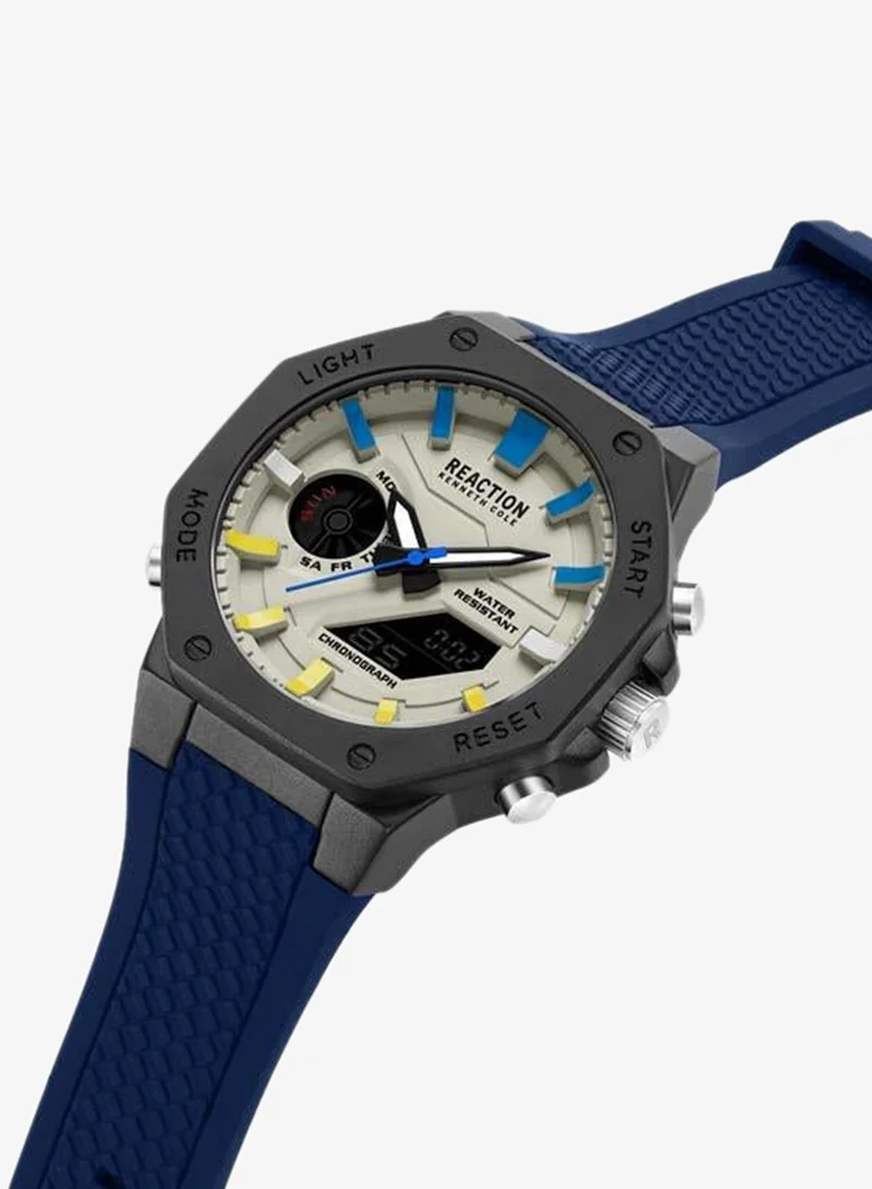 Kenneth Cole Reaction Grey Dial Blue Silicone Strap Analog-digital Watch for Men, 46mm