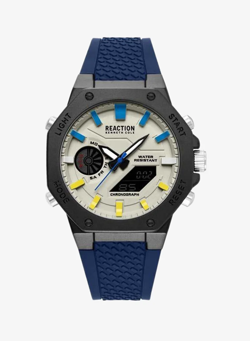 Kenneth Cole Reaction Grey Dial Blue Silicone Strap Analog-digital Watch for Men, 46mm